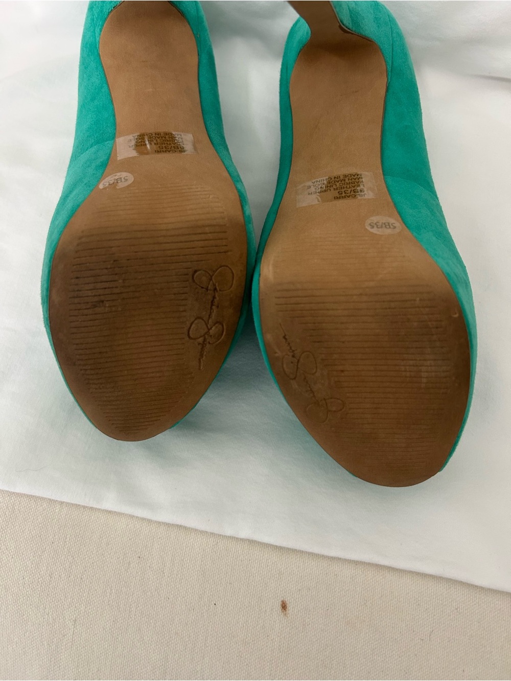 Jessica Simpson Carri Palmetto Green Suede Platform Peep Toe Heels 5M - Picture 7 of 13